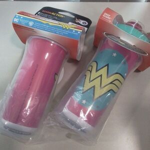 NEW DC Superhero Girls Comic Wonder Woman Retro Insulated Sippy Cup 2 Pk NWT